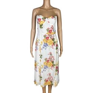Reformation White Floral Bouquet Crepe Midi Dress 100% Viscose Size 8